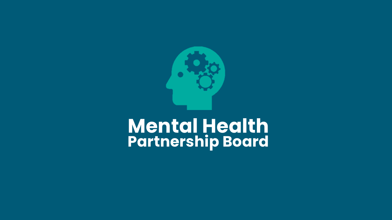 An infographic of a head with cogs within, above text that reads mental health partnership board