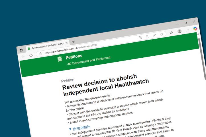 screenshot of the Healthwatch petition web page