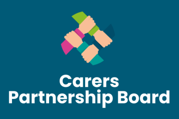 An infographic of four hands above text that reads Carers Partnership Board