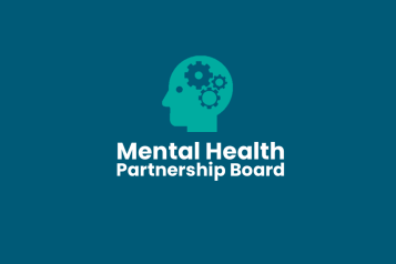 An infographic of a head with cogs within, above text that reads mental health partnership board