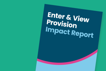 Image of the cover of the enter and view report, it's blue with the title in white text